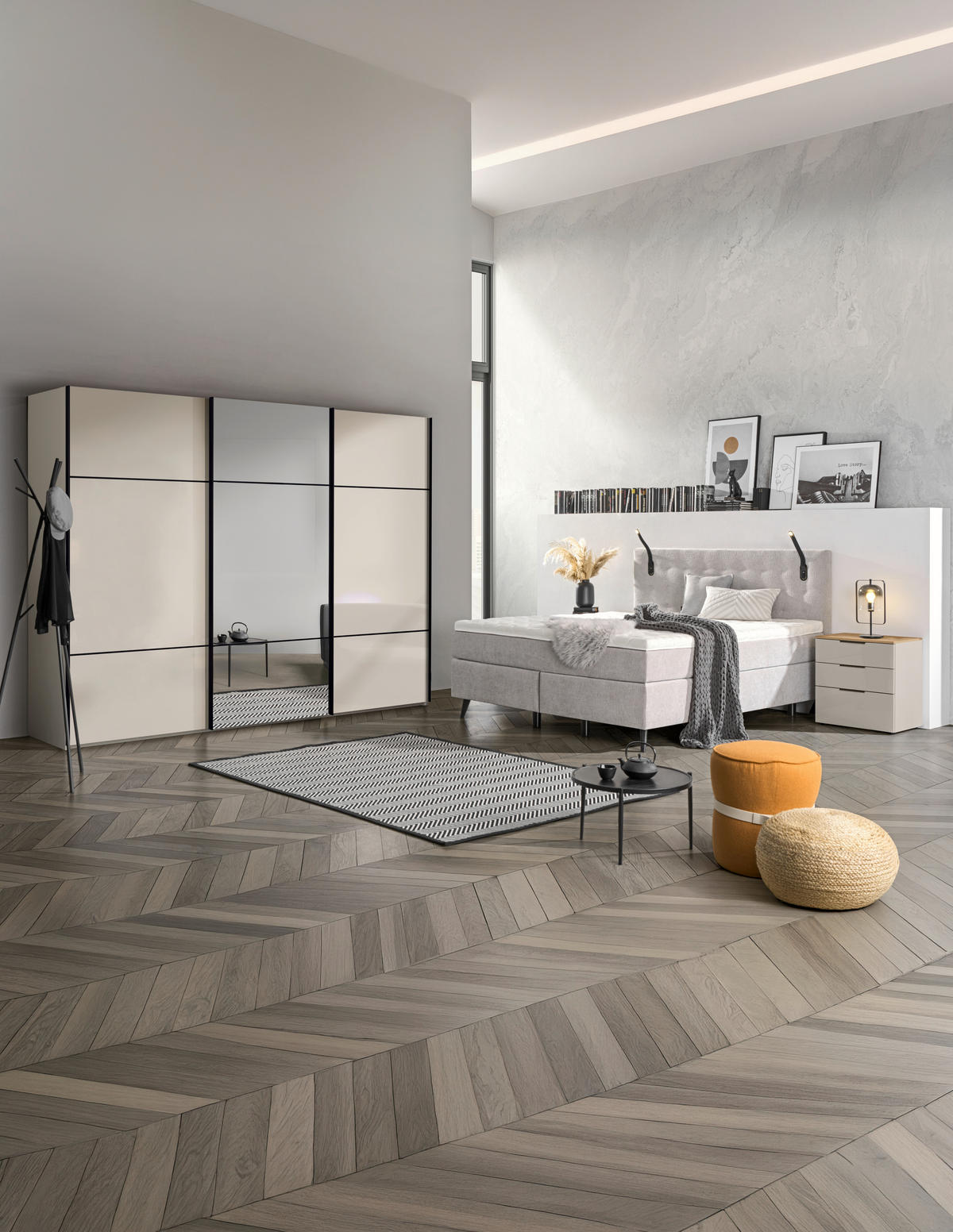 ORMAR S KLIZNIM VRATIMA boje šampanjca   - crna/boje šampanjca, Konvencionalno, staklo/drvni materijal (271/223/68cm) - Novel