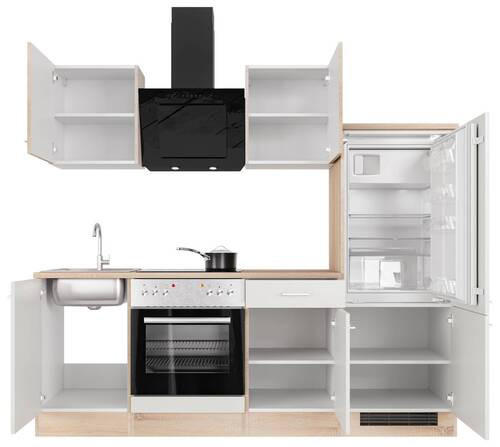 KÜCHENBLOCK 220 cm   in Weiß, Sonoma Eiche  - Alufarben/Weiß, MODERN, Holzwerkstoff/Kunststoff (220cm) - FlexWell