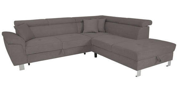 ECKSOFA inkl. Funktionen Anthrazit Cord  - Anthrazit/Silberfarben, Design, Textil/Metall (257/226cm) - Xora