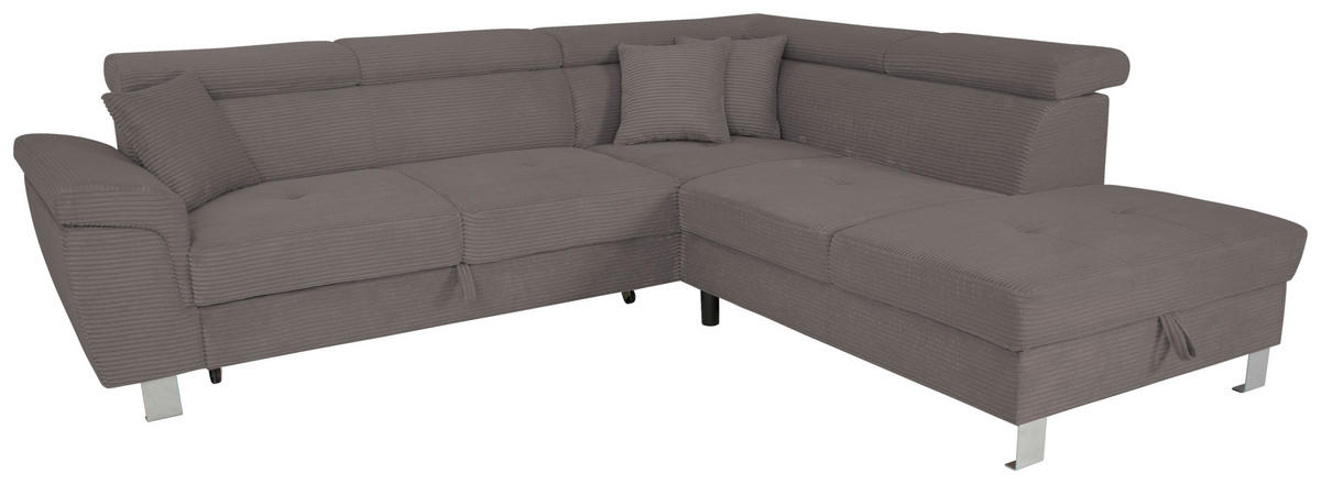 ECKSOFA inkl. Funktionen Anthrazit Cord  - Anthrazit/Silberfarben, Design, Textil/Metall (257/226cm) - Xora