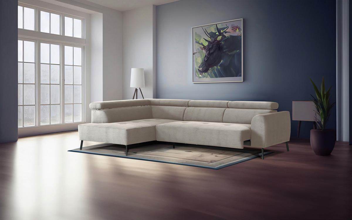 ECKSOFA in Feincord Beige  205/280 cm  - Beige/Schwarz, Design, Textil/Metall (205/280cm) - Xora