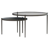 SADA KONFERENČNÍCH STOLKŮ, šedá, černá, sklo, kov, 70/70/42 cm - šedá/černá, Design, kov/sklo (70/70/42cm) - Novel