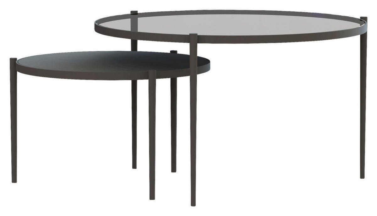 SADA KONFERENČNÍCH STOLKŮ, šedá, černá, sklo, kov, 70/70/42 cm - šedá/černá, Design, kov/sklo (70/70/42cm) - Novel