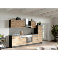KÜCHENBLOCK TURIN 300 cm  in Graphitfarben, Eiche Wotan  - Eiche Wotan/Graphitfarben, Design, Holzwerkstoff (300cm) - Held