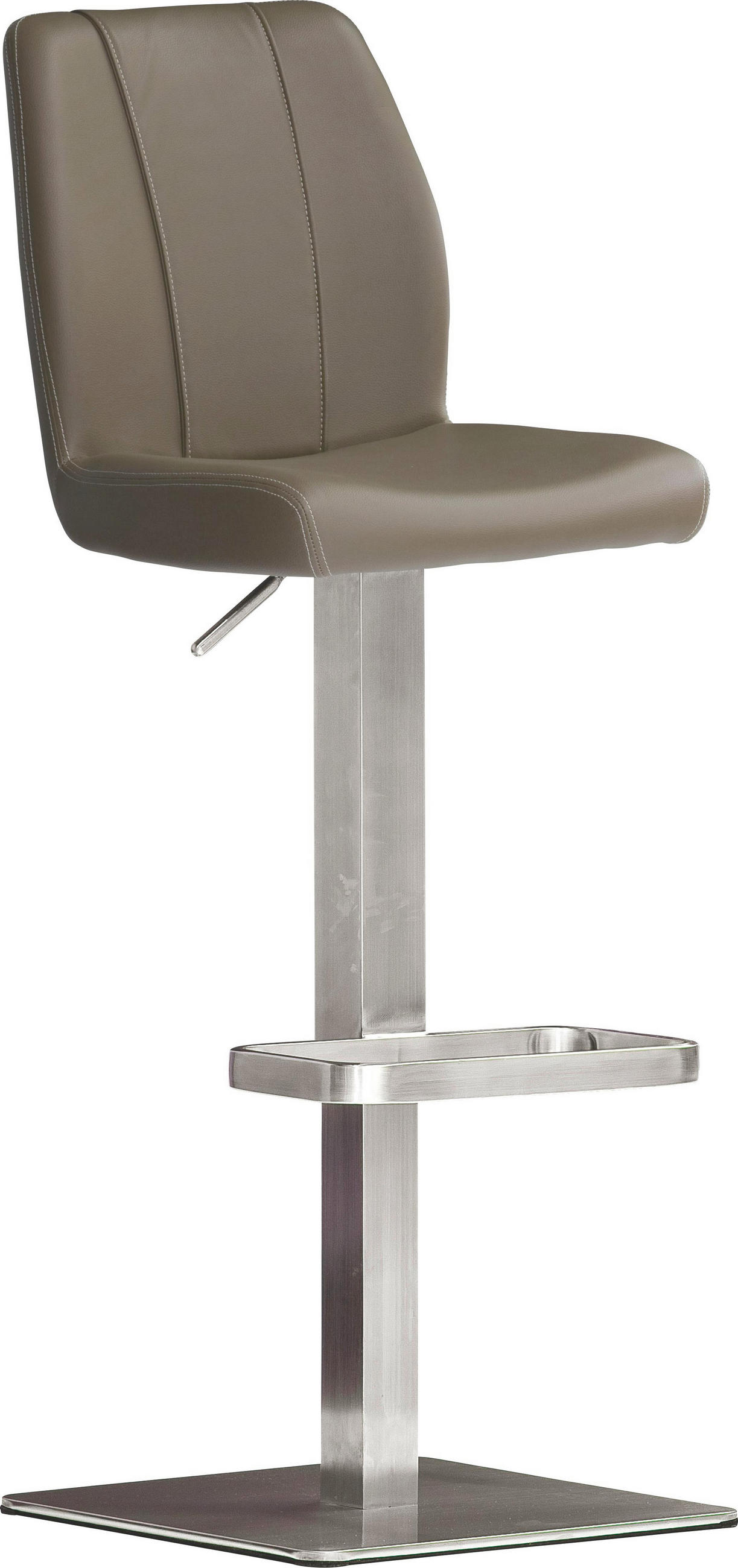Barhocker in Metall, Leder Edelstahlfarben, Hellbraun