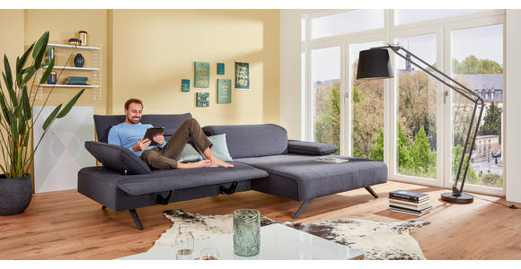 ECKSOFA in Flachgewebe Dunkelblau - Anthrazit/Dunkelblau, Design, Textil/Metall (280/165cm) - Ambiente