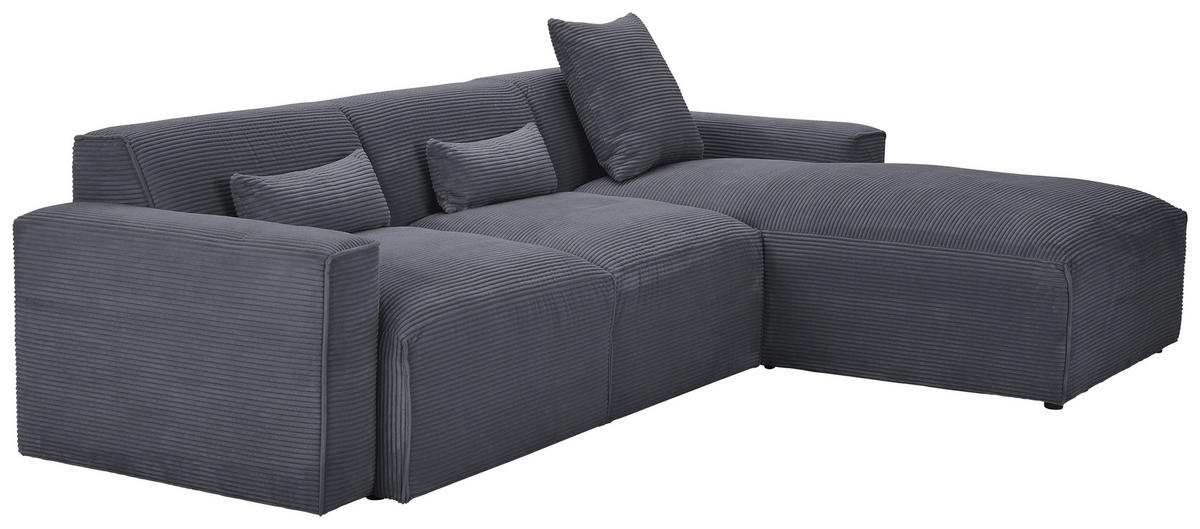 ECKSOFA Graphitfarben Cord  - Schwarz/Graphitfarben, Design, Kunststoff/Textil (303/196cm) - Livetastic