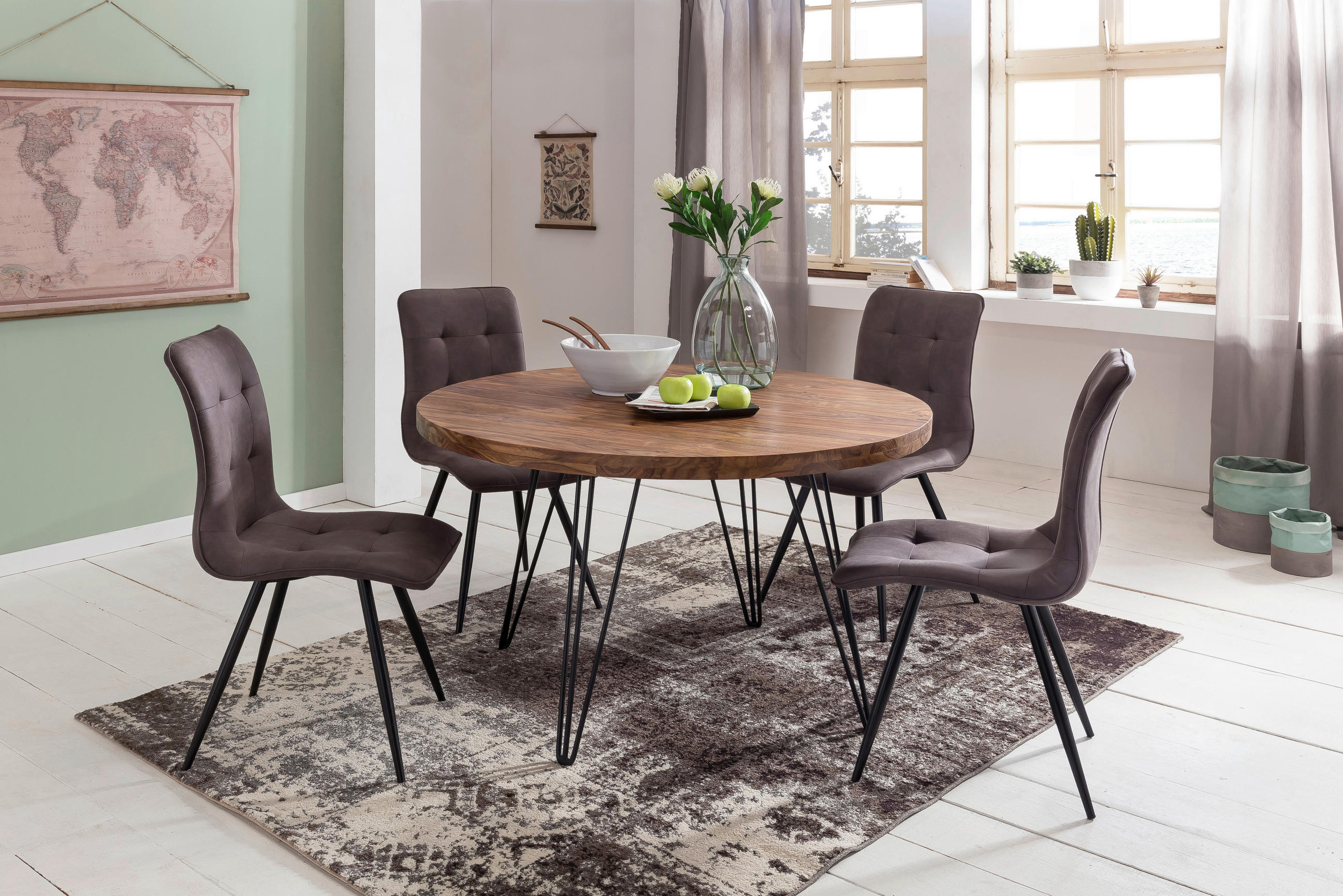 ESSTISCH in Holz 120/120/78 cm  - Sheeshamfarben/Schwarz, Design, Holz/Metall (120/120/78cm) - MID.YOU