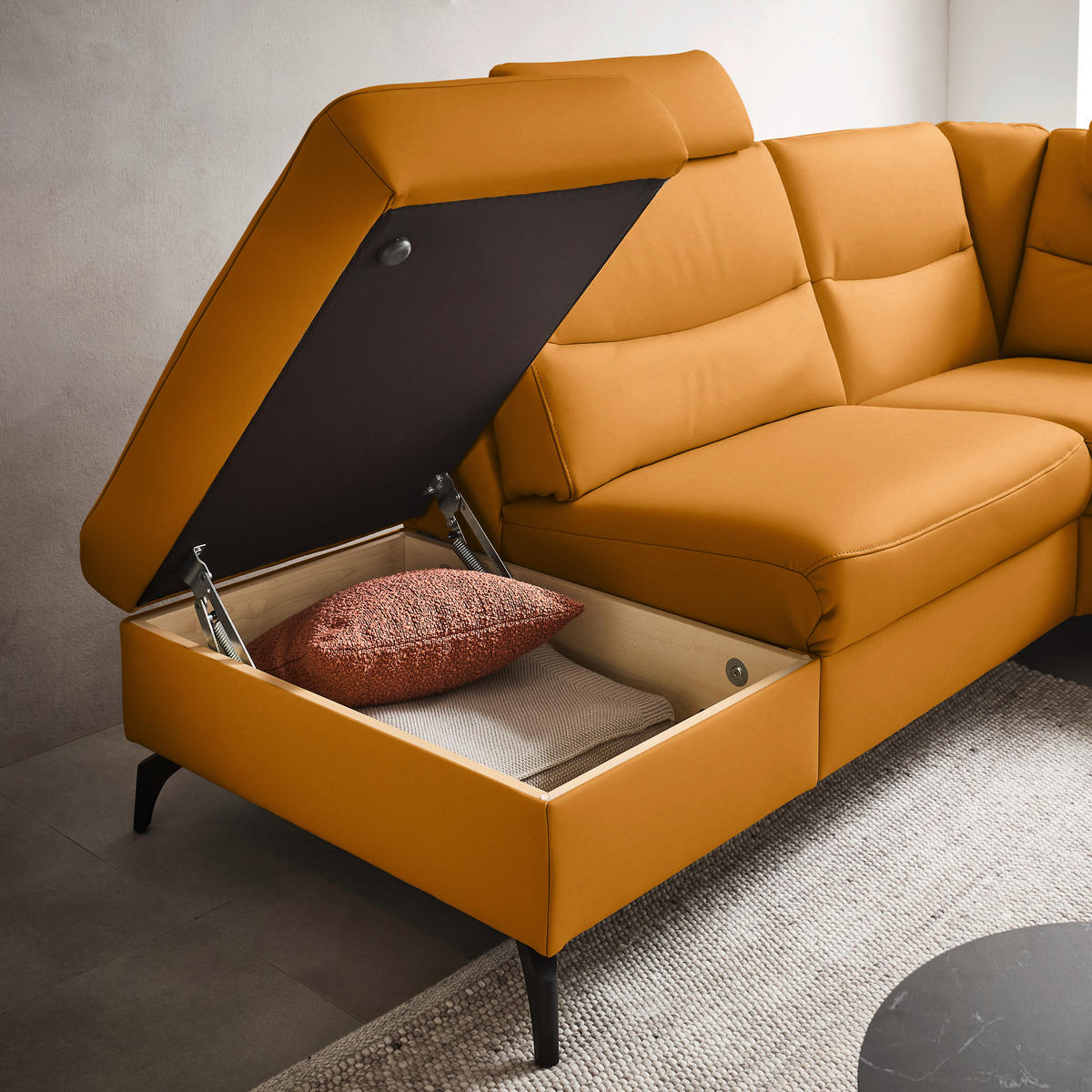 ECKSOFA in Echtleder Currygelb  249/280 cm  - Currygelb/Anthrazit, Design, Leder/Metall (249/280cm) - Himolla Komfortklass