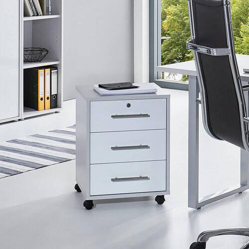 ROLLCONTAINER Grau, Weiß Hochglanz  - Edelstahlfarben/Weiß Hochglanz, MODERN, Holzwerkstoff/Kunststoff (44/58/40cm) - MID.YOU