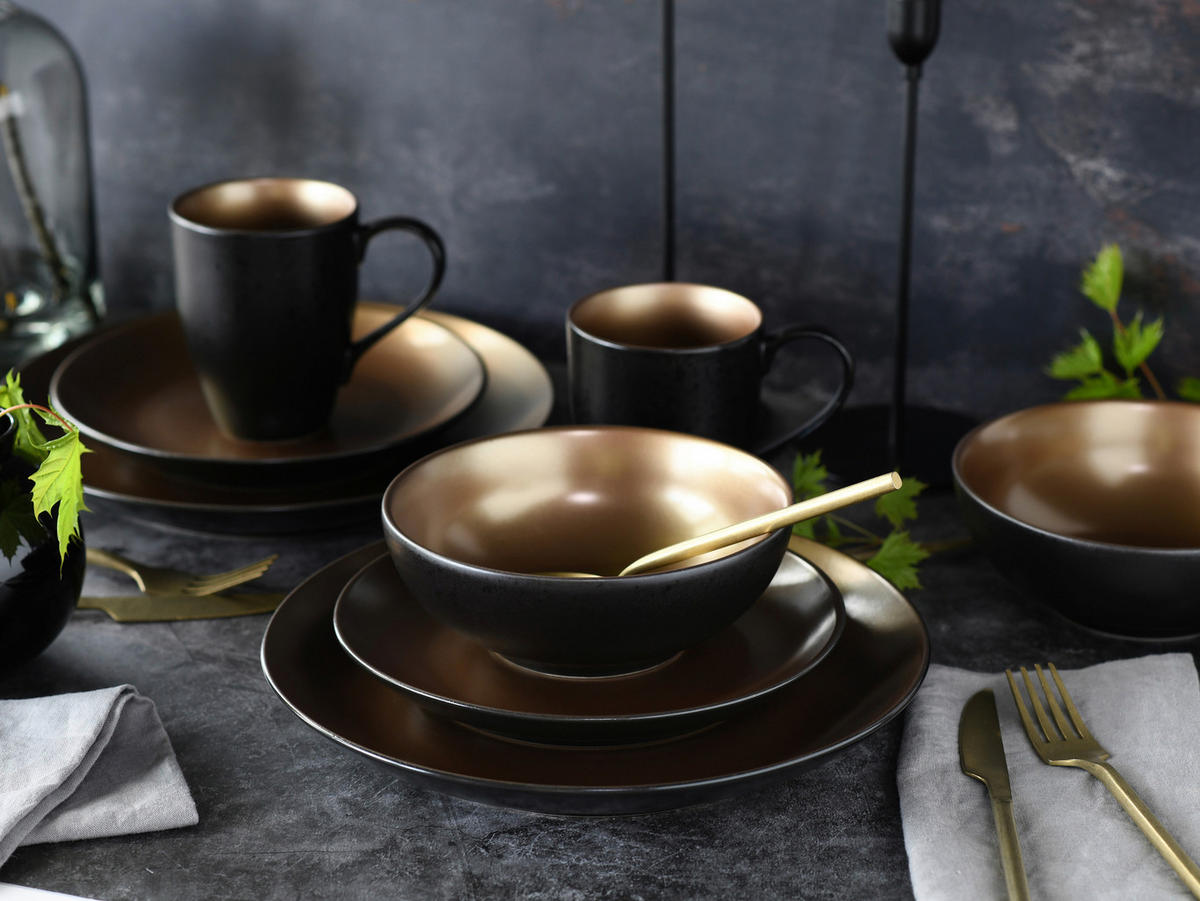 KOMBISERVICE Glamour Gold 8-teilig  - Goldfarben/Schwarz, Keramik (29,5/29,5/28cm) - Creatable