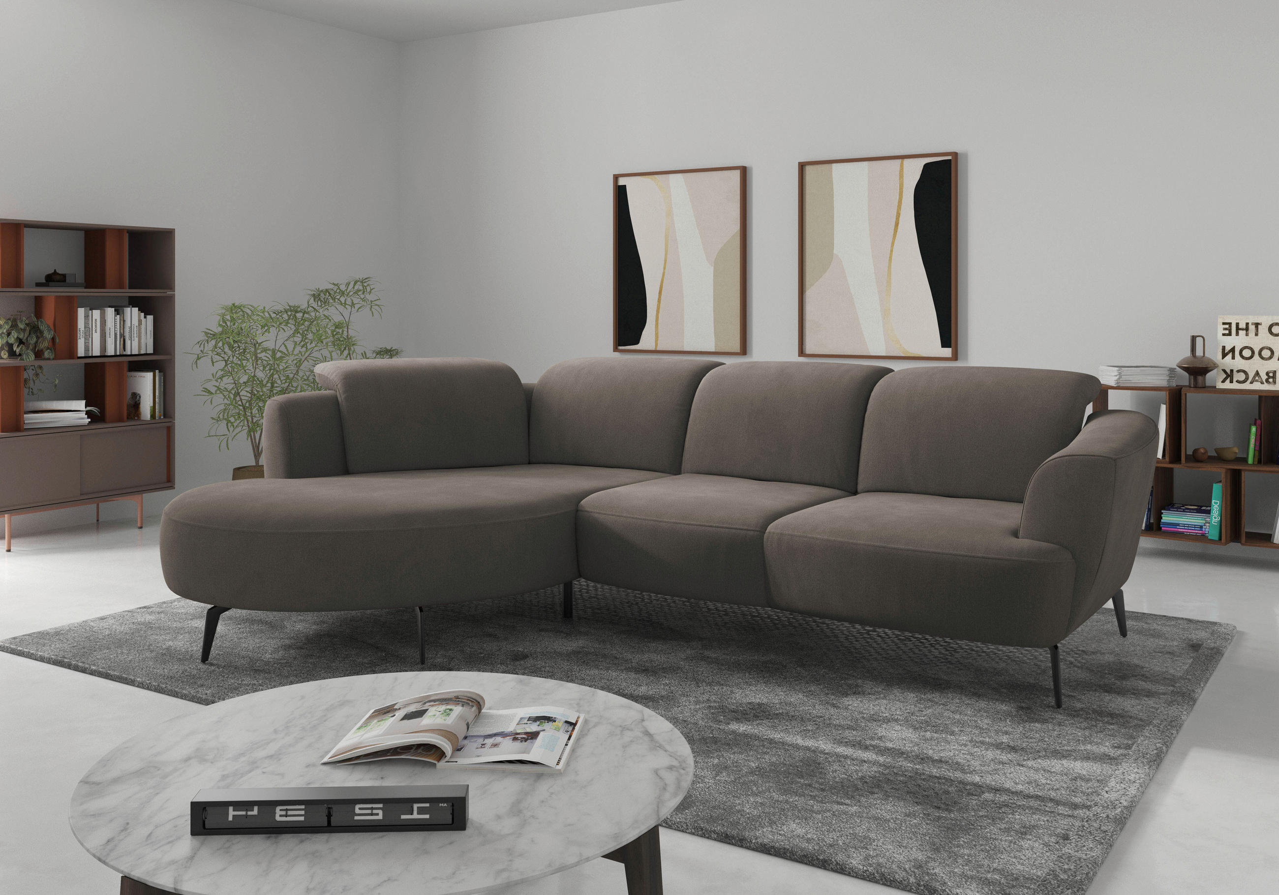 ECKSOFA ZOE E Schlammfarben Flachgewebe  - Schlammfarben/Schwarz, KONVENTIONELL, Textil/Metall (199/309cm) - Sit & More