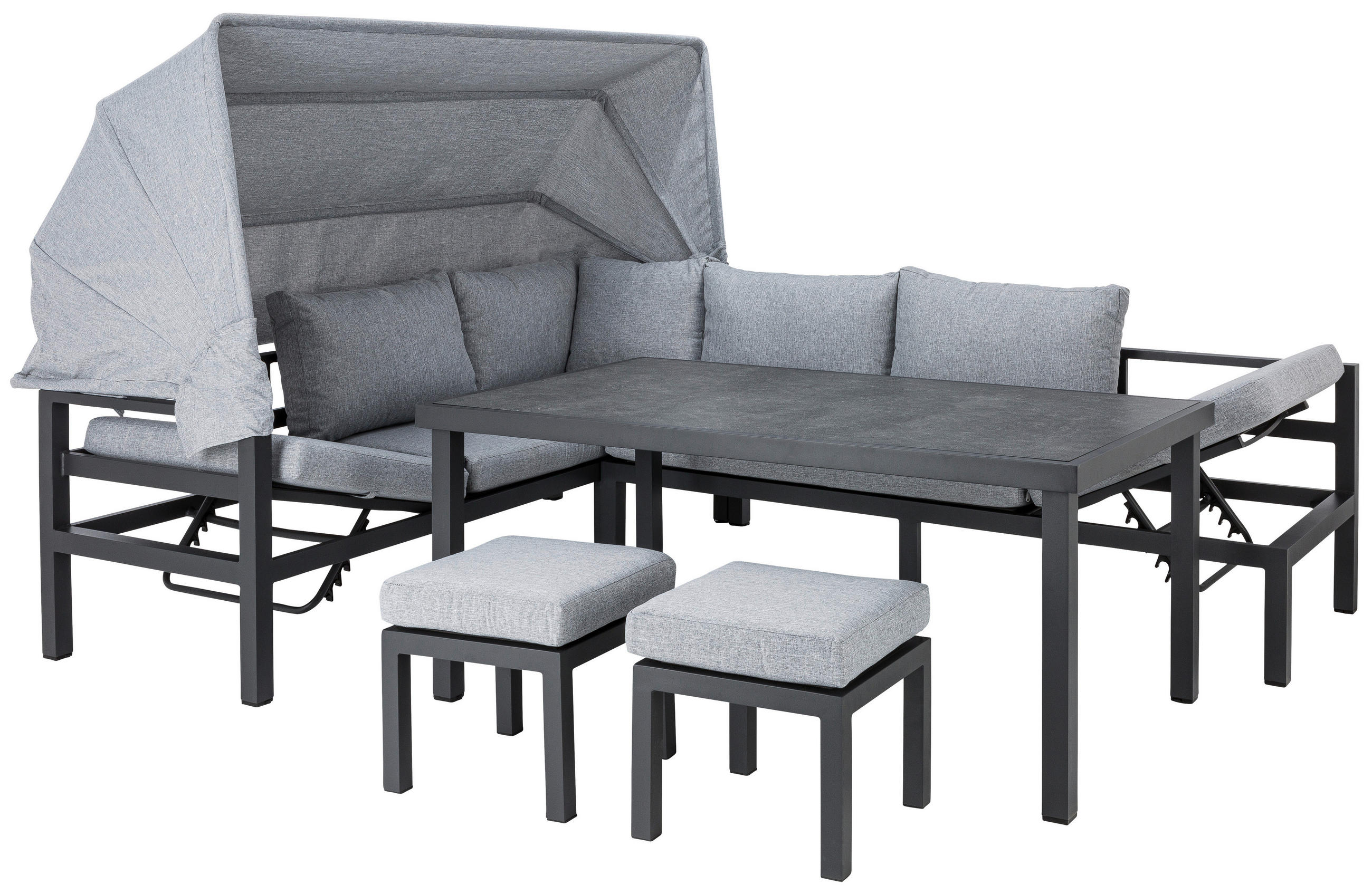 LOUNGEGARNITUR 17-teilig  200/260 cm  Aluminium  - Dunkelgrau/Anthrazit, Design, Glas/Textil (200/260cm) - Amatio