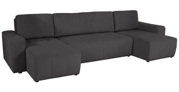 Wohnlandschaft inkl. Funktion Graphitfarben Cord  - Schwarz/Graphitfarben, KONVENTIONELL, Textil (146/317/146cm) - Xora