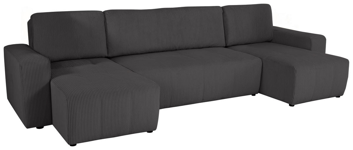 Wohnlandschaft inkl. Funktion Graphitfarben Cord  - Schwarz/Graphitfarben, KONVENTIONELL, Textil (146/317/146cm) - Xora