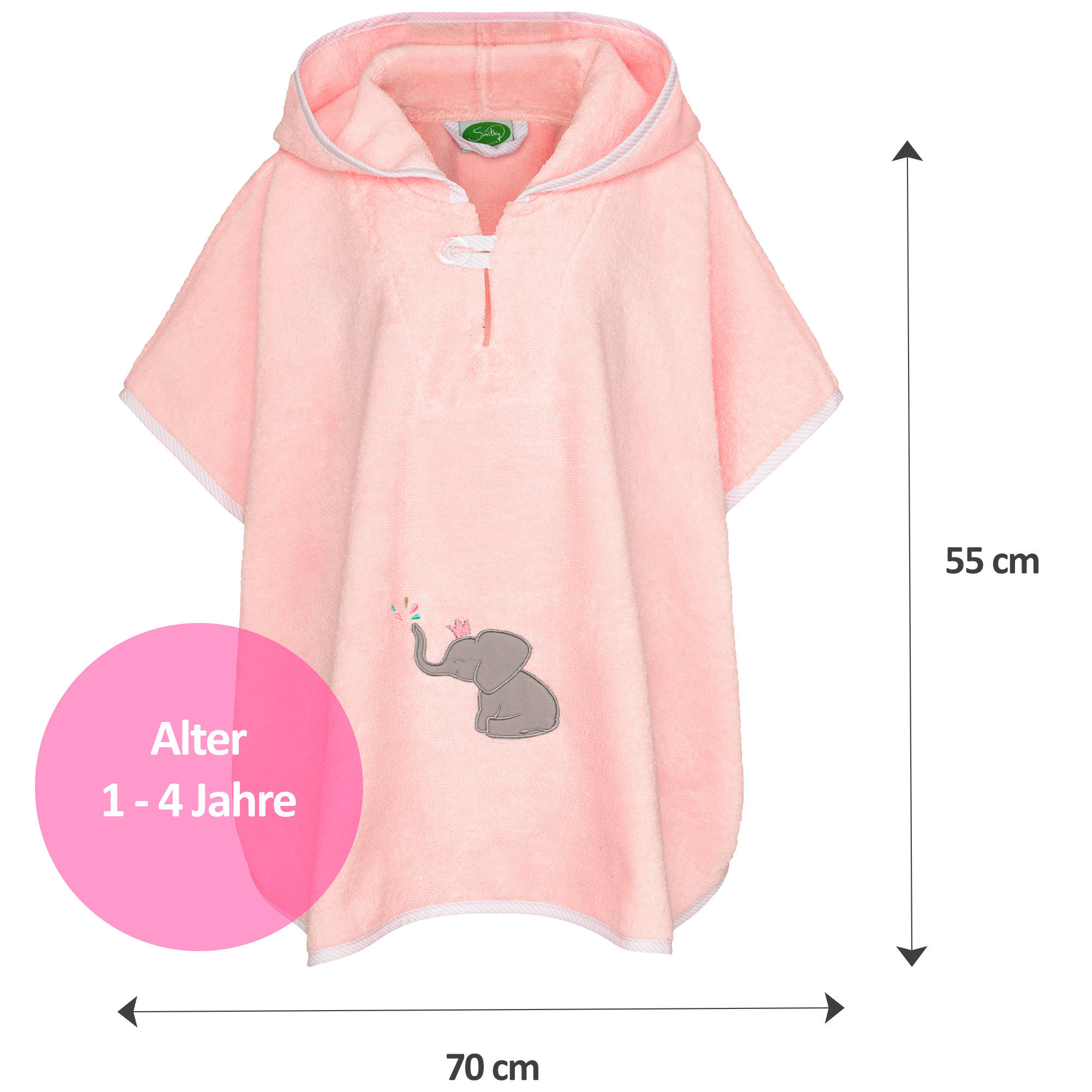 Thumbnail - Kapuzenbadetuch Rosa Elefant, Rosa, Textil, Elefant, 70x55 cm, Oeko-Tex® Standard 100, Handmade in Europe, saugfähig, Au...