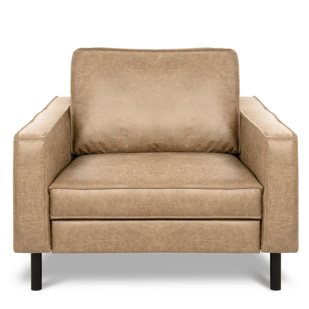 SESSEL in Lederlook Echtleder Sandfarben  - Sandfarben/Schwarz, Design, Leder/Textil (88/85/92cm) - Livetastic