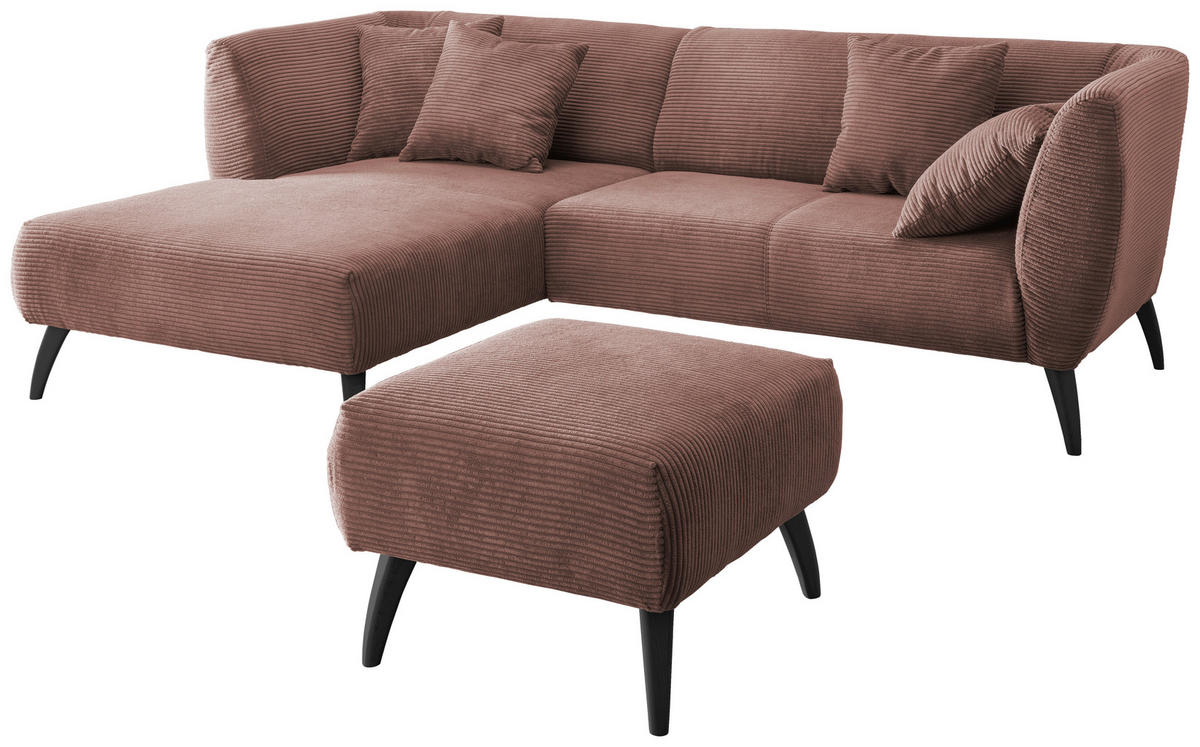 ECKSOFA in Cord Rosa  160/264 cm  - Schwarz/Rosa, MODERN, Holz/Textil (160/264cm) - MID.YOU