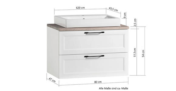 WASCHTISCHKOMBI 80 cm - Eiche Wotan/Schwarz, ROMANTIK / LANDHAUS, Keramik/Holzwerkstoff (80cm) - Xora