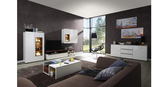 SIDEBOARD Hochglanz, lackiert, matt, Mattlack, Wasserlack Nussbaumfarben, Weiß - Nussbaumfarben/Weiß, Design, Holzwerkstoff (195/81/44cm) - Dieter Knoll