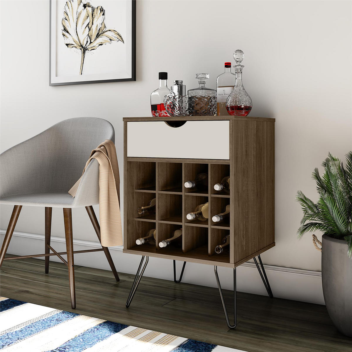 WEINREGAL 51/80/45 cm  - Eichefarben/Dunkelbraun, Design, Holzwerkstoff/Metall (51/80/45cm) - MID.YOU