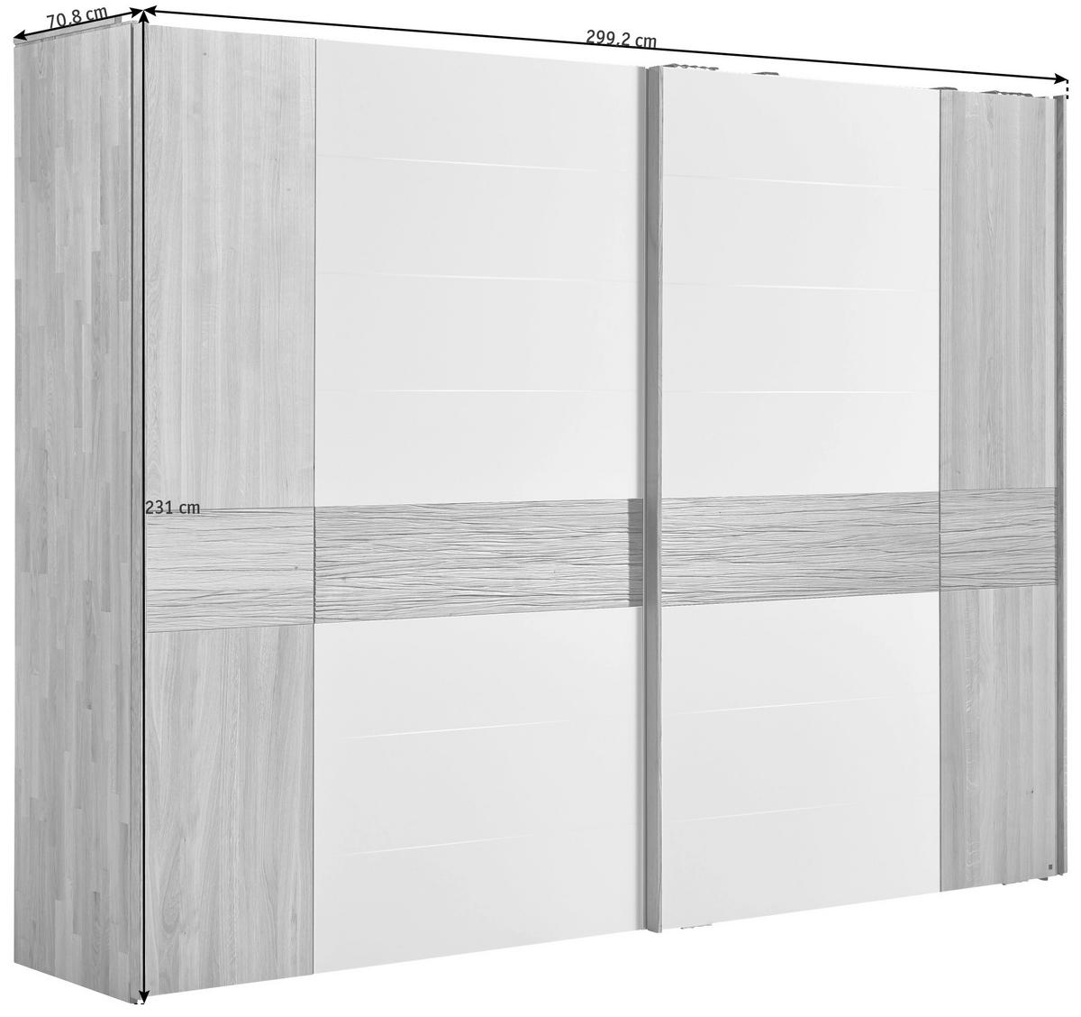 SCHWEBETÜRENSCHRANK in Weiss, Eichefarben  - Weiss/Eichefarben, Design, Glas/Holz (299,2/231,0/70,8cm) - Valdera