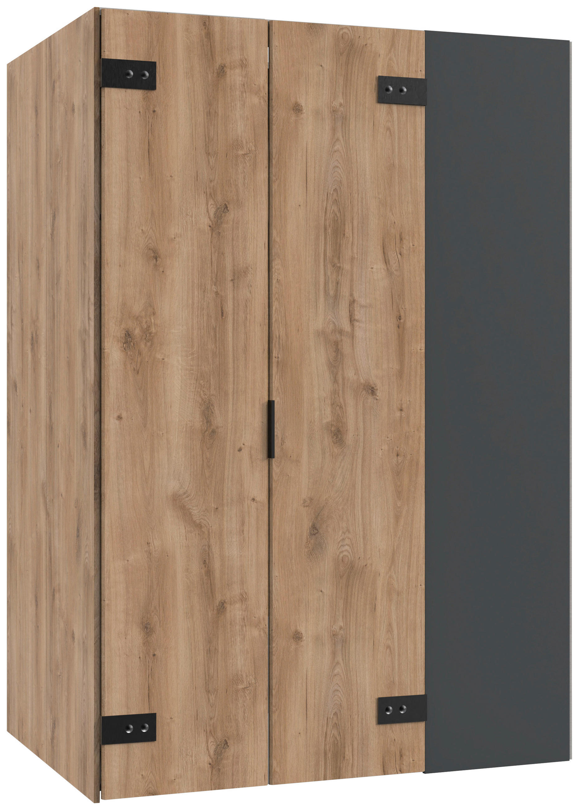 KOTNA OMARA ZA OBLAČILA, barve grafita, barve hrasta  - črna/barve hrasta, Moderno, kovina/steklo (135,2/197/97cm) - MID.YOU