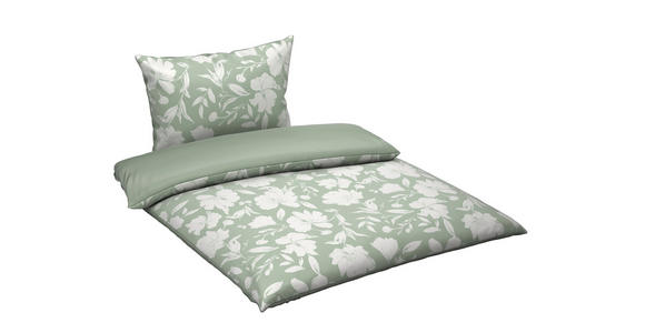 WENDEBETTWÄSCHE Mavie Satin 140/200 cm  - Weiß/Grün, KONVENTIONELL, Textil (140/200cm) - Novel