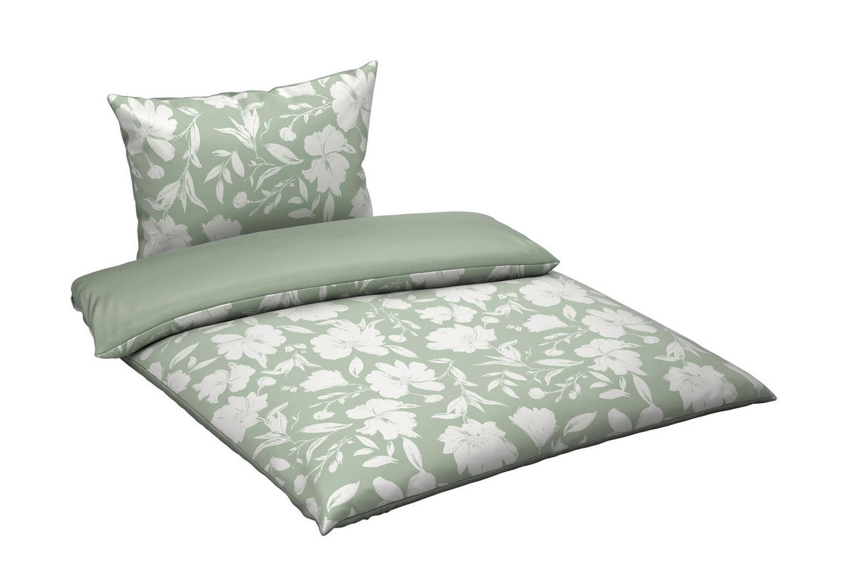 WENDEBETTWÄSCHE Mavie Satin 140/200 cm  - Weiß/Grün, KONVENTIONELL, Textil (140/200cm) - Novel