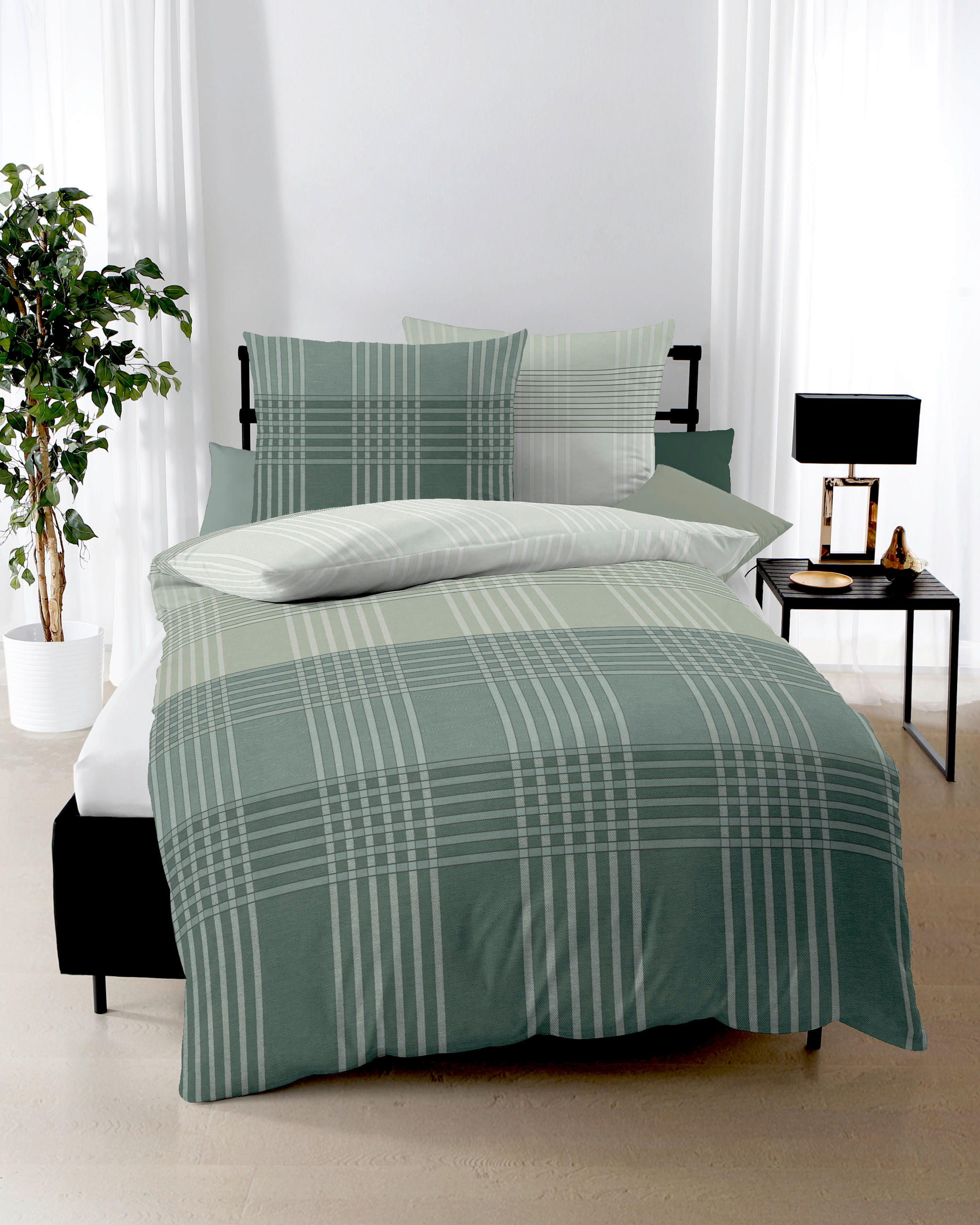 POSTELJNINA Zones 140/200 cm bombažni flanel olivno zelena   - olivno zelena , Konvencionalno, tekstil (140/200cm) - Kaeppel