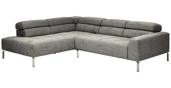 ECKSOFA  in Flachgewebe Dunkelgrau  224/282 cm  - Chromfarben/Dunkelgrau, KONVENTIONELL, Textil/Metall (224/282cm) - Hom`in