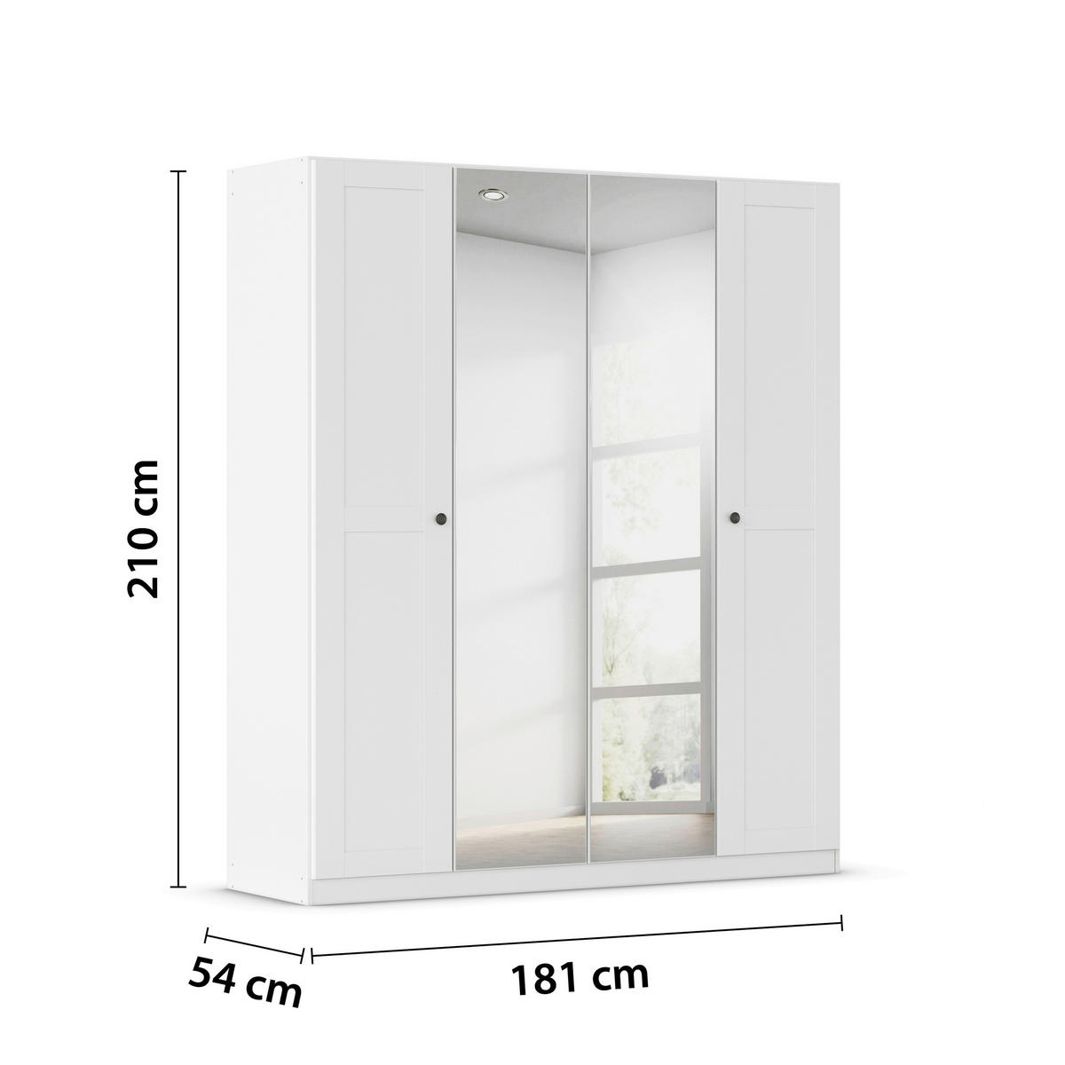 DREHTÜRENSCHRANK 181/210/54 cm,  in Weiß, 4-türig  - Schwarz/Weiß, KONVENTIONELL, Glas/Holzwerkstoff (181/210/54cm) - home24