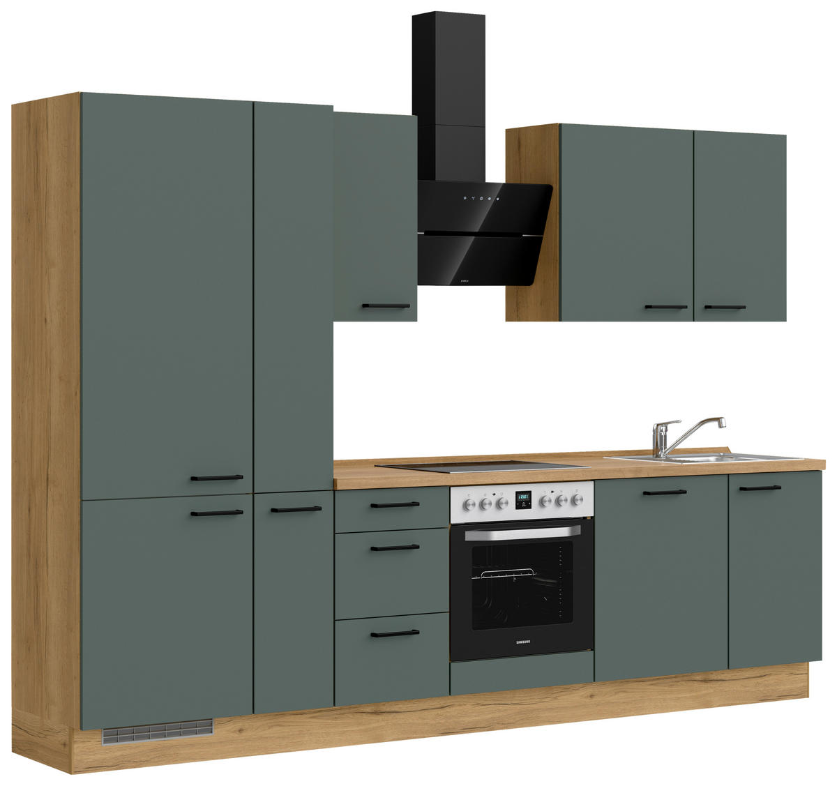 KÜCHENBLOCK Easytouch 300 cm  in Eichefarben, Dunkelgrün  - Dunkelgrün/Eichefarben, MODERN, Holzwerkstoff/Metall (300cm) - Nobilia