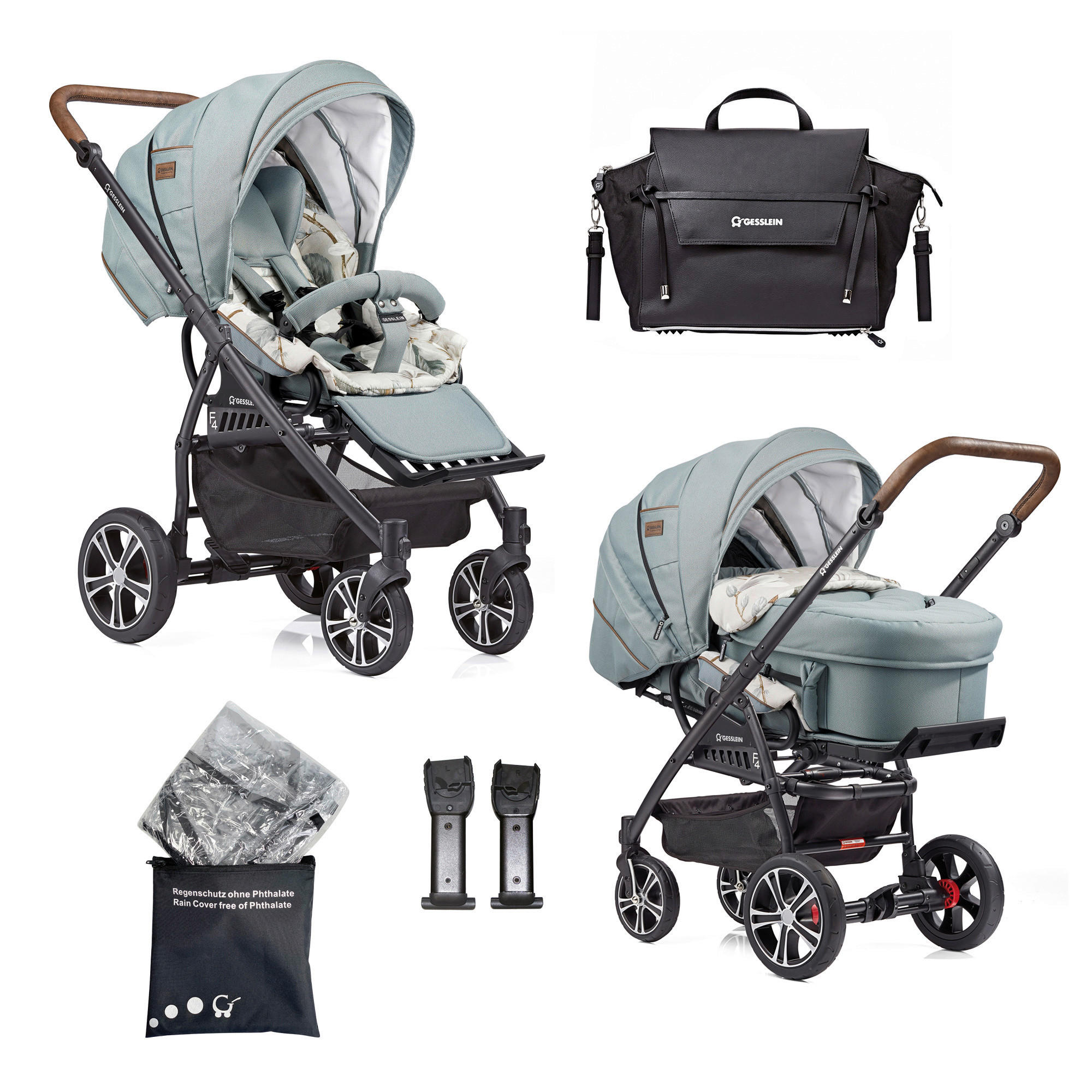 KINDERWAGENSET F4 Air+  - Creme/Schwarz, Basics, Textil/Metall (57/129/100cm) - Gesslein
