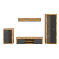 WOHNWAND 4-teilig  in Eiche Wotan  310/169/35 cm  - Silberfarben/Eiche Wotan, Design, Glas/Holzwerkstoff (310/169/35cm) - MID.YOU