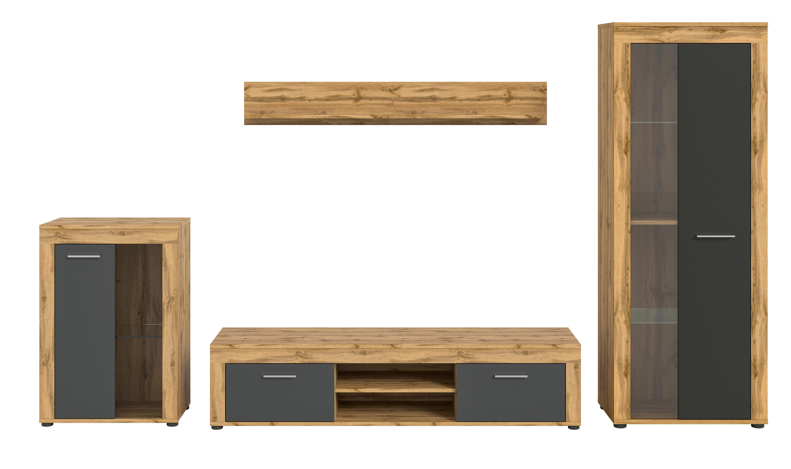 Set Mobilă Living, 4 piese, stejar Wotan, 310/169/35 cm