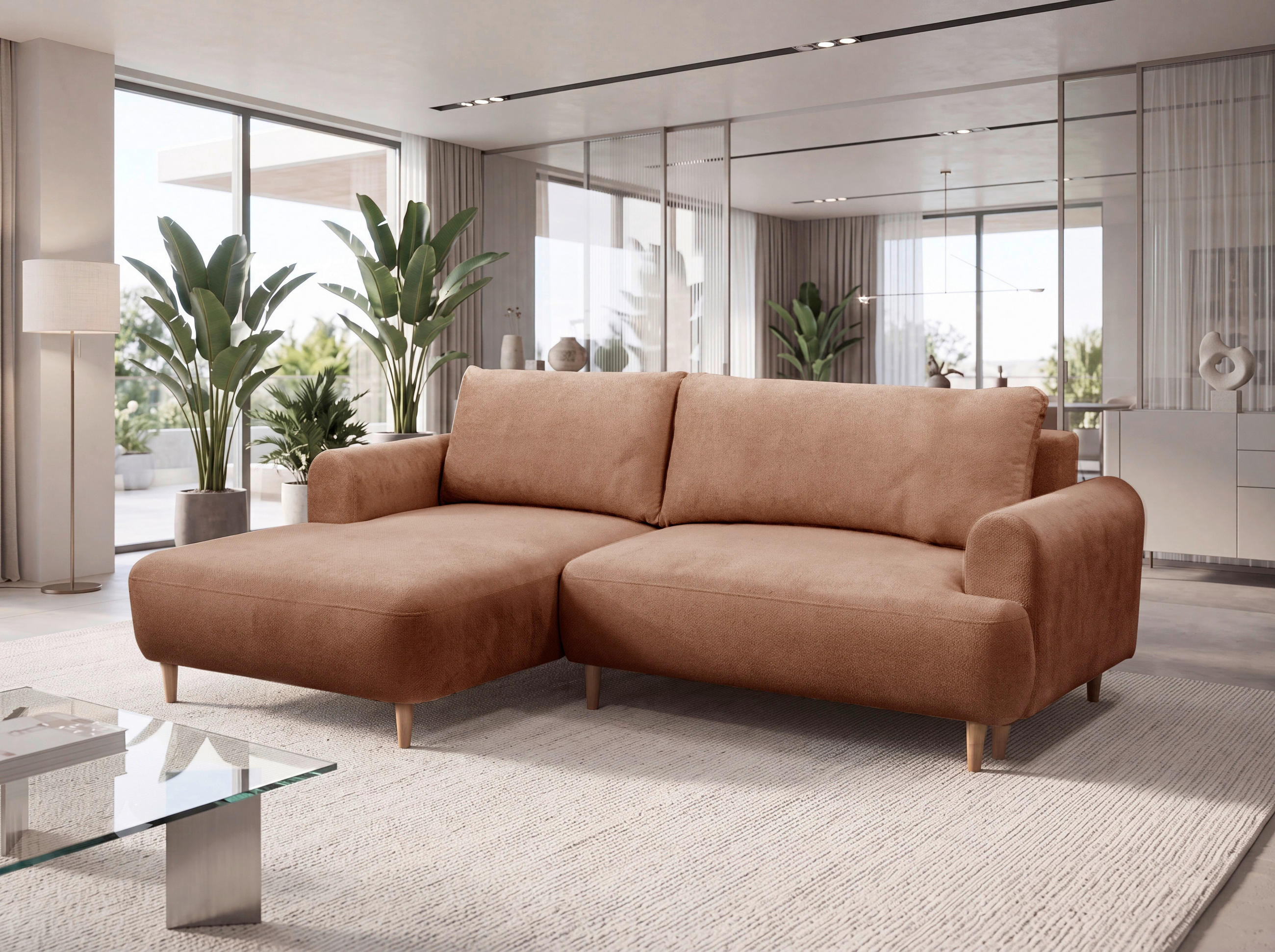 ECKSOFA Struktur Kupferfarben  - Naturfarben/Kupferfarben, Design, Holz/Textil (150/230cm) - MID.YOU