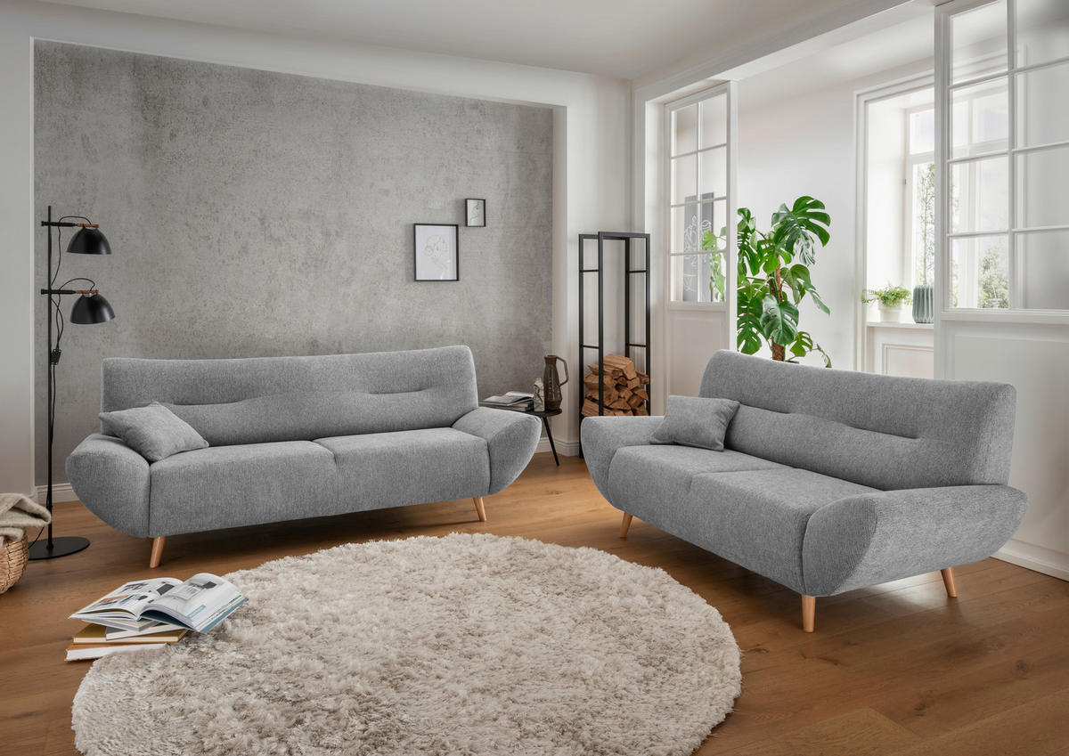 3-SITZER-SOFA Chenille Silberfarben  - Wildeiche/Silberfarben, Modern, Holz/Textil (205/81/90cm) - MID.YOU