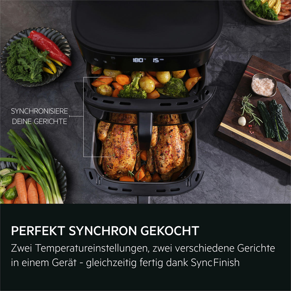 HEISSLUFTFRITTEUSE 7,0 + 4,0 L  - Schwarz, Basics, Kunststoff (30/41/32cm) - AEG