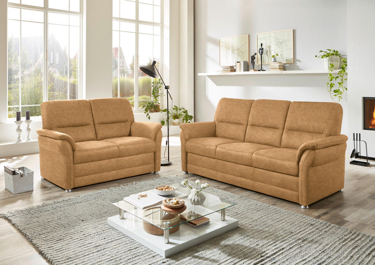 SITZGARNITUR in Mikrofaser Honig  - Alufarben/Honig, Konventionell, Textil/Metall (192/96/89cm) - Beldomo Comfort