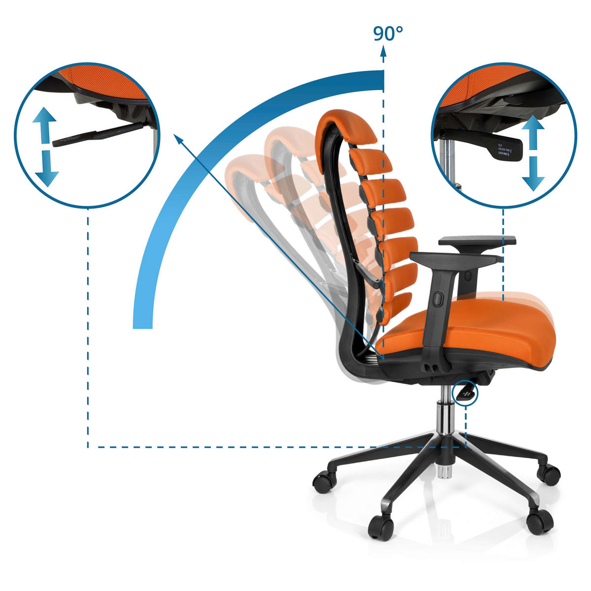 OTOČNÁ ŽIDLE, plochá tkanina, oranžová, černá - oranžová/černá, Moderní, kov/textil (65/115/50cm) - MID.YOU