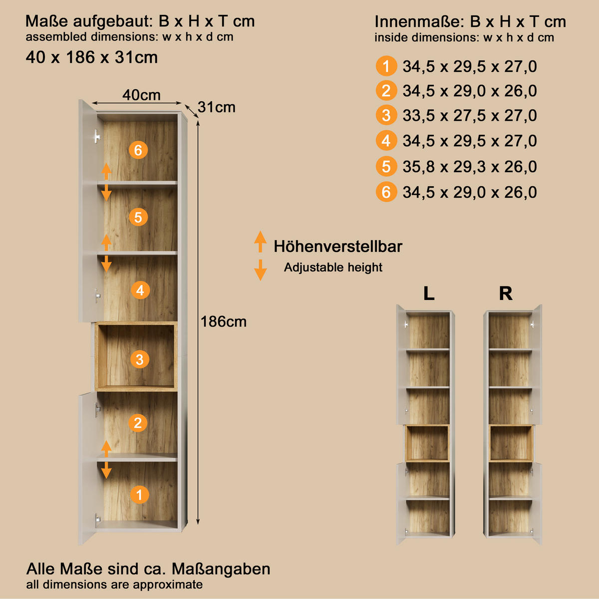 BADEZIMMER 4-teilig  in 180 cm  - Kaschmir/Schwarz, Trend, Holzwerkstoff/Kunststoff (180cm) - MID.YOU