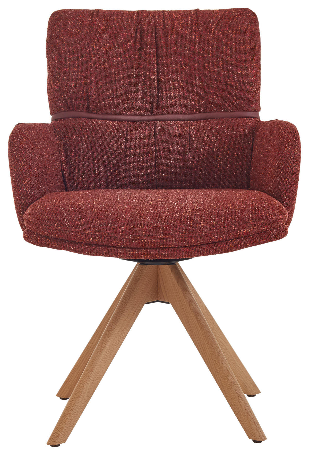 ARMLEHNSTUHL  Typenauswahl, Sitzfläche 360° drehbar, inklusive Armlehnen, Gestellauswahl, automatische Rückholfunktion Mikrofaser  Dunkelrot  - Eichefarben/Dunkelrot, Design, Holz/Textil (61/86/63cm) - Valdera