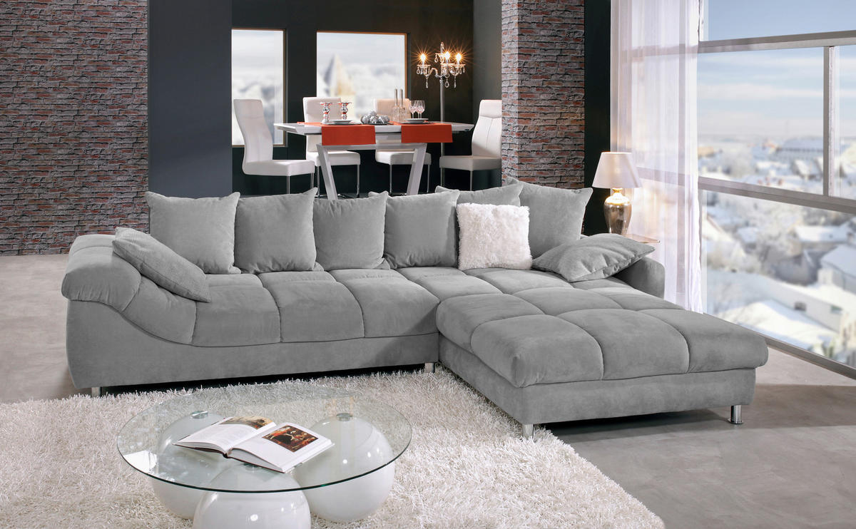 ECKSOFA Grau Webstoff  - Grau, Design, Textil/Metall (337/228cm) - Carryhome