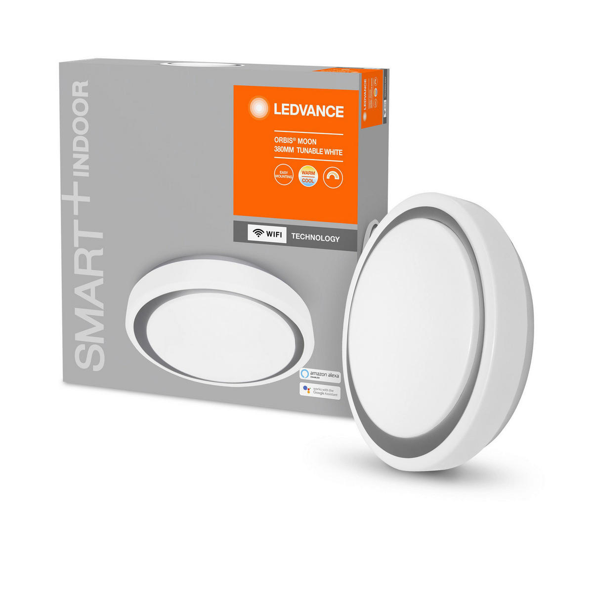 DECKENLEUCHTE Smart+ WiFi Orbis Moon 38/8,5 cm   - Grau, Basics, Kunststoff (38/8,5cm) - Ledvance