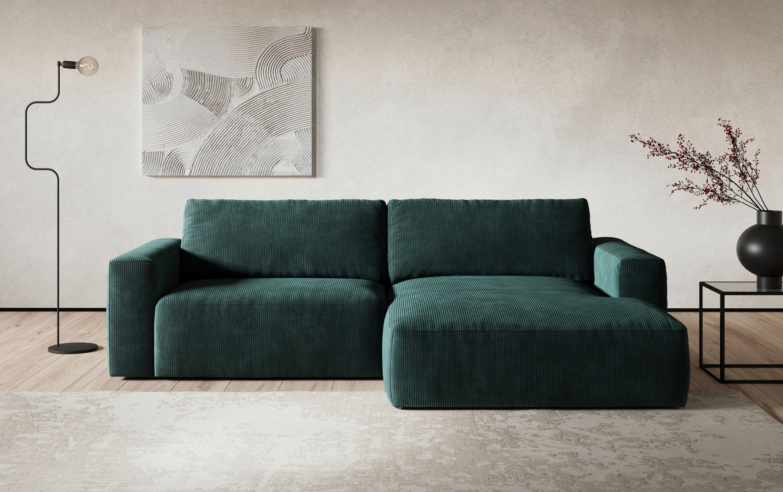 ECKSOFA in Mikrofaser Grün  283/175 cm  - Schwarz/Grün, MODERN, Kunststoff/Textil (283/175cm) - MID.YOU