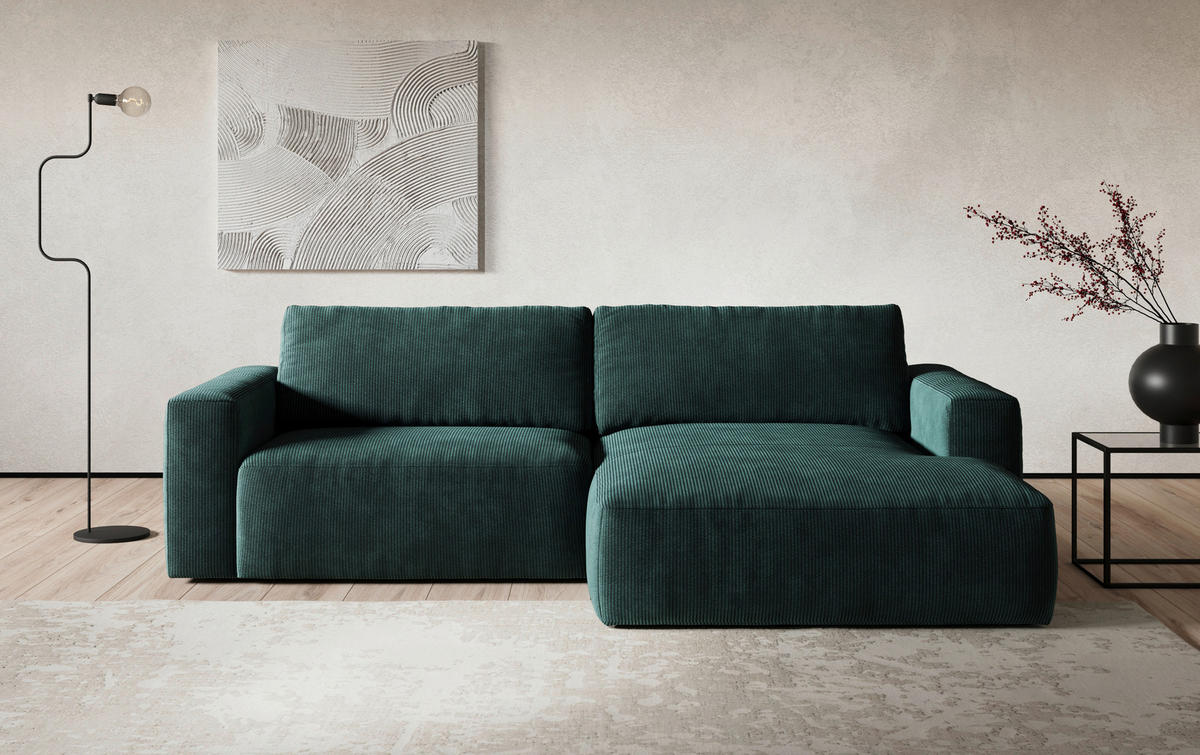 ECKSOFA in Mikrofaser Grün  283/175 cm  - Schwarz/Grün, MODERN, Kunststoff/Textil (283/175cm) - MID.YOU