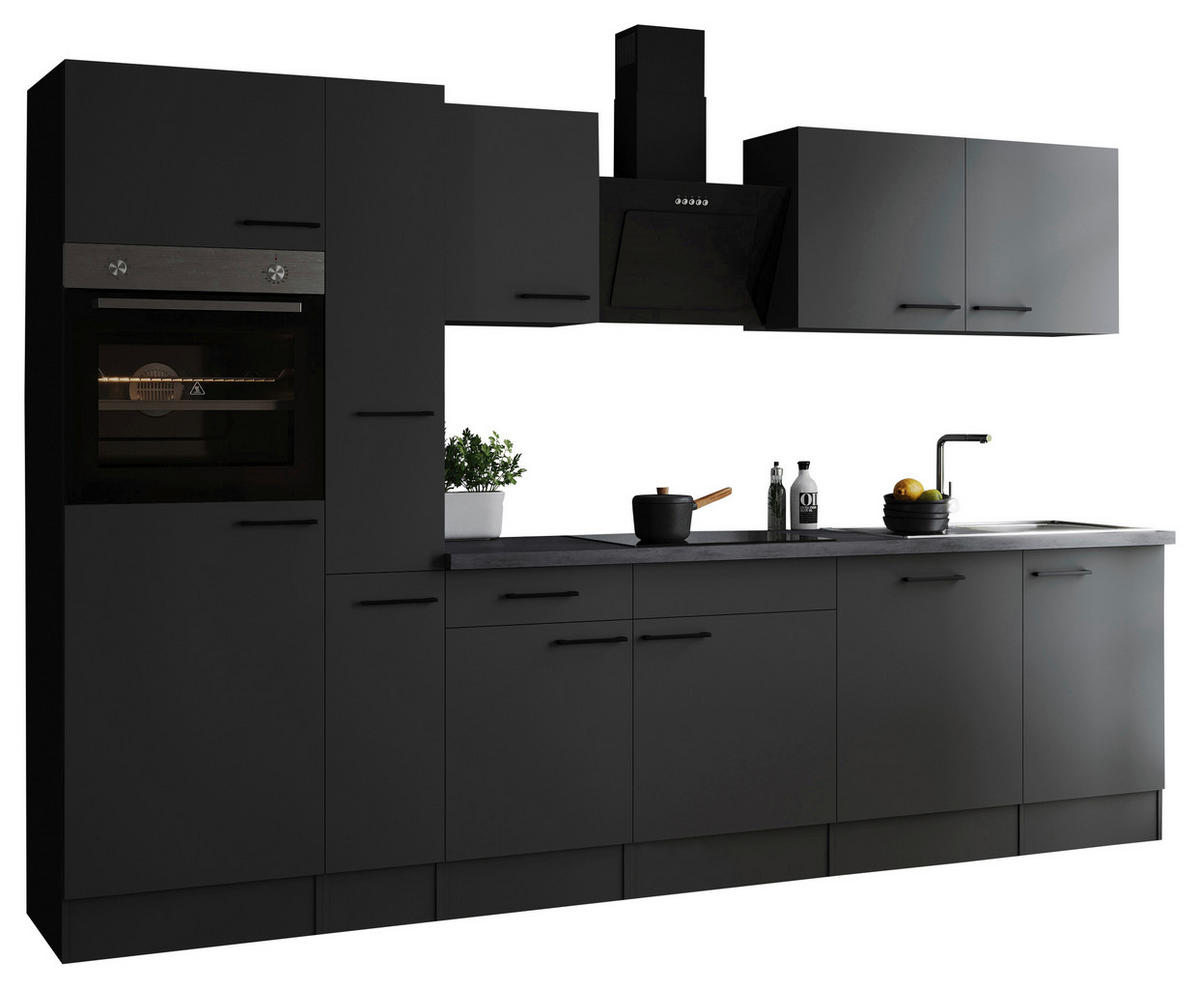 KÜCHENBLOCK 310 cm   in Dunkelgrau  - Dunkelgrau/Schwarz, Design, Holzwerkstoff/Metall (310cm) - Respekta