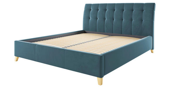 POLSTERBETT Lattenrost, Bettkasten Blau 140/200 cm - Blau/Eichefarben, KONVENTIONELL, Holz/Textil (140/200cm) - Hom`in