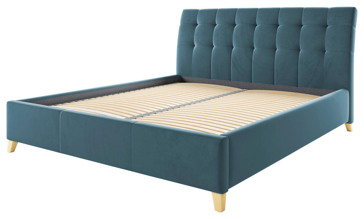 POLSTERBETT 140/200 cm  in Blau  - Blau/Eichefarben, Konventionell, Holz/Textil (140/200cm) - Hom`in